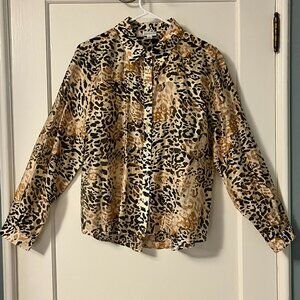 Bailey 44 sheer cheetah animal print button up shirt blouse size large